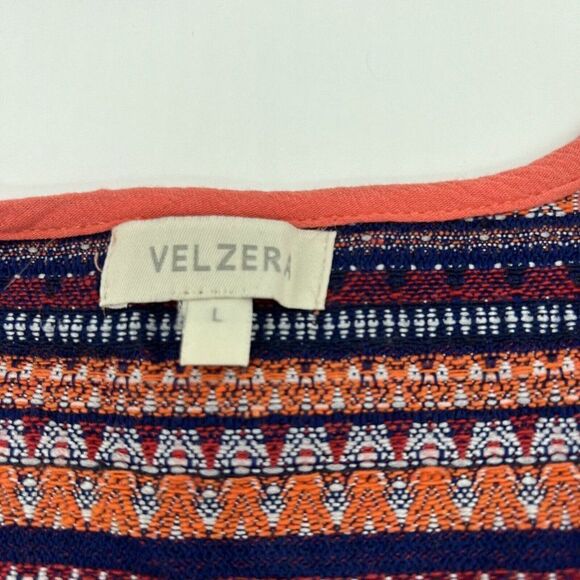 Velzera Orange Embroidered Blouse Tassels Size Large boho rayon - Picture 3 of 4